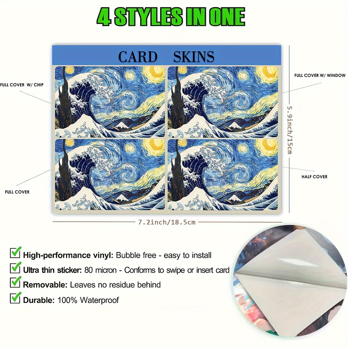 1 Custodia Per Carte Di Credito In Pelle Con Onda Kanagawa Giapponese |  Adesivo Per Copertura Carta Di Debito Antirughe Rimovibile In Vinile