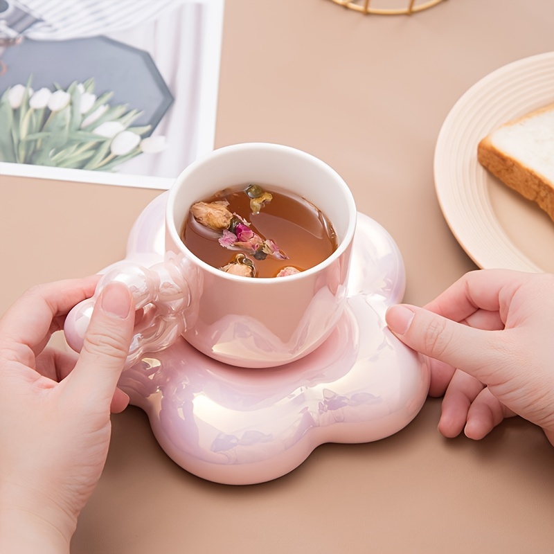 1 Ensemble de tasses à café, lait et thé en céramique avec perles et  fleurs, ensemble de thé anglais, cadeau pour femmes et filles - Temu France