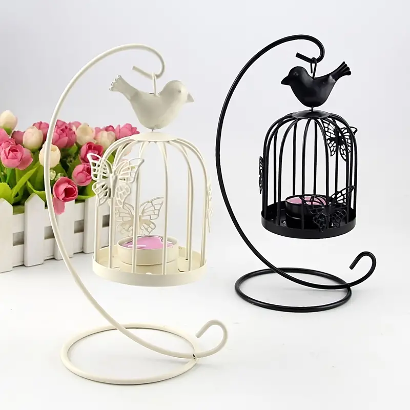 1pc European Style Iron Bird Cage Wind Lamp Butterfly Bird Candle