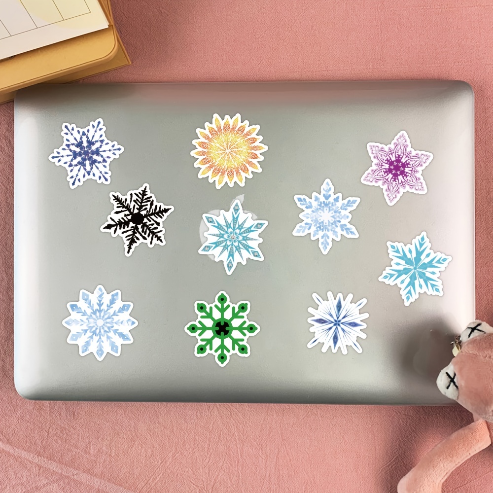 50pcs Glitter Snowflakes Foam Stickers Self-Adhesive Winter Snowflake  Stickers For Christmas Party And Craft Projects