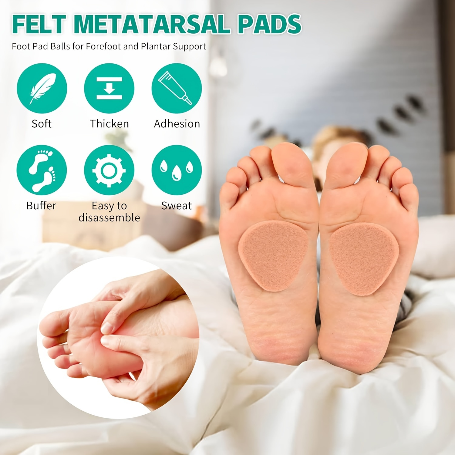 Sock-Style Ball of Foot Cushions Metatarsal Pads Women, Non-slip