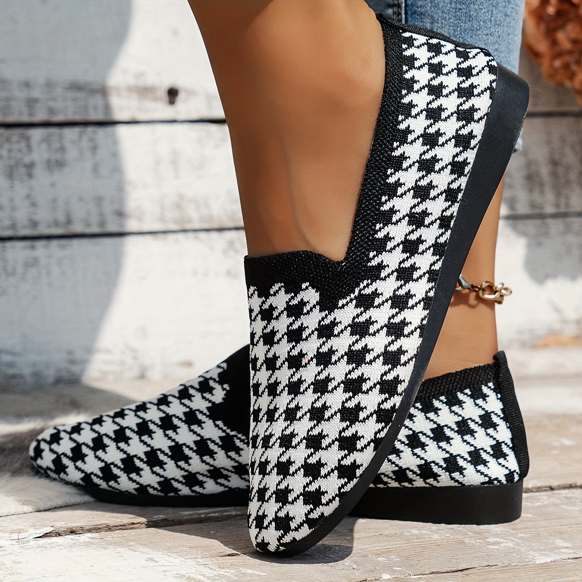 Houndstooth Pattern Lace-Up Front Point Toe Chunky Heeled Classic Boots, CN35 Multicolor Houndstooth Chunky High Heel Elegant PU Leather
