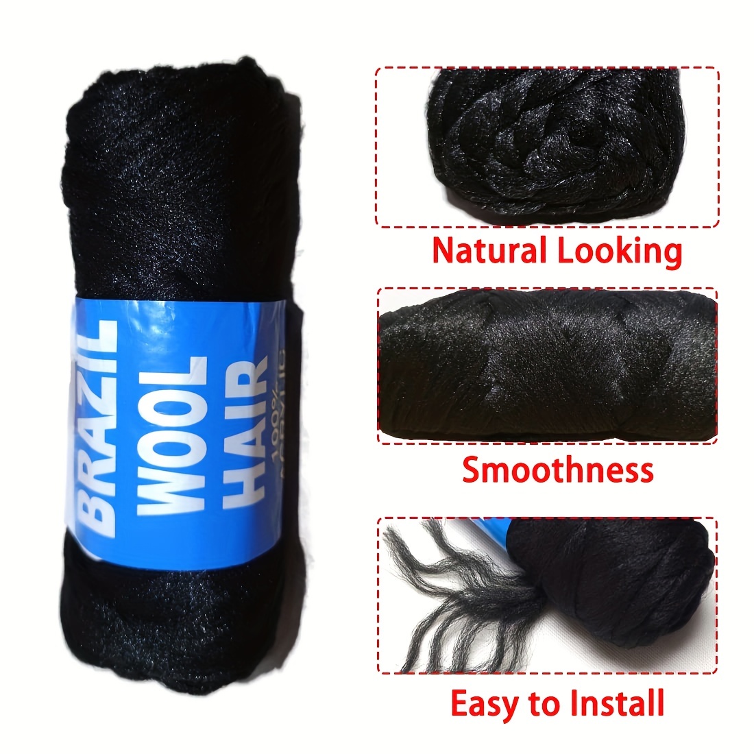 4Packs Brazilian Yarn Wool Braiding Hair Acrylic Thread With Free Crochet  Hook, Afro Braids Synthetic Hair Extension