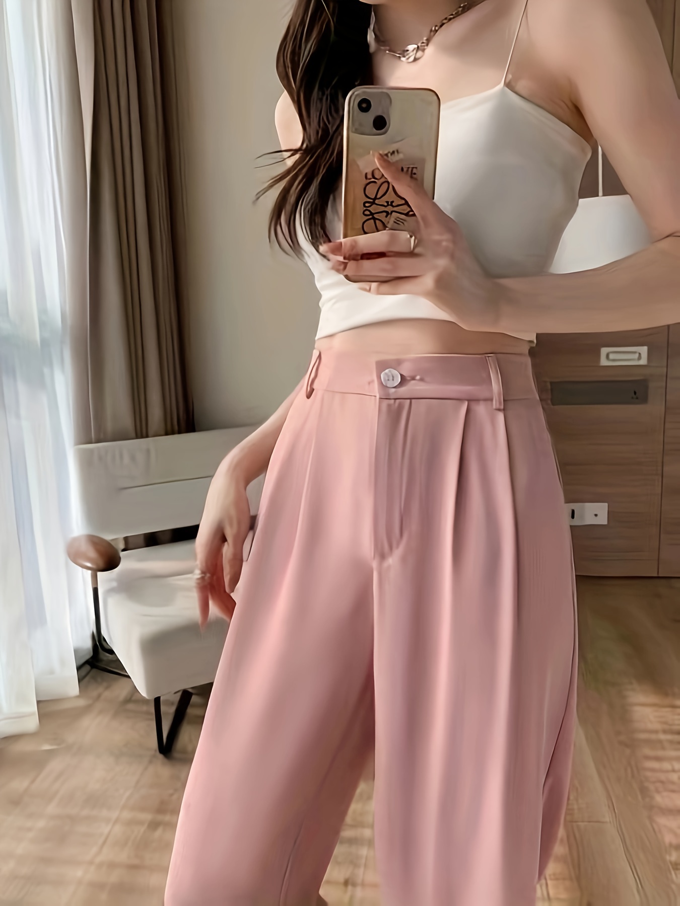 Solid High Waist Wide Leg Pants, Casual Loose Pants For Spring & Fall,  Women's Clothing