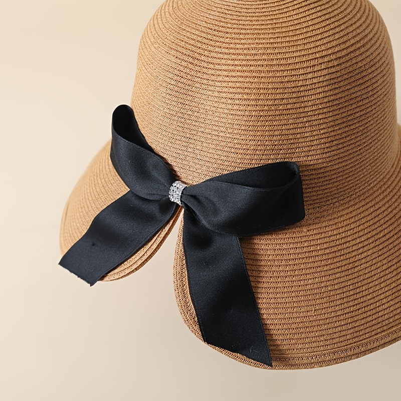 Black Bow Bucket Hat Roll Brim Breathable Straw Hats Outdoor