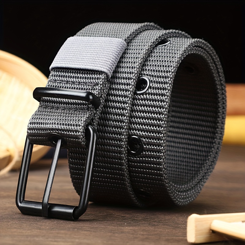 Porous Canvas Belt Mens Pin Buckle Leather Belt All Match Jeans