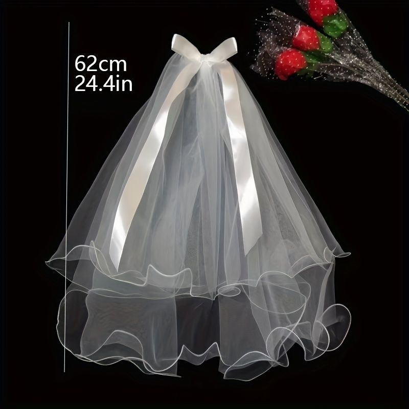 Wedding Veils For Brides White Veil With Comb Bowknot Bridal - Temu