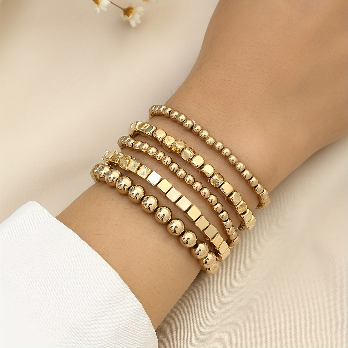 Two Tone Bracelet, Gold and Silver Beaded Bracelets, Stacking Ball