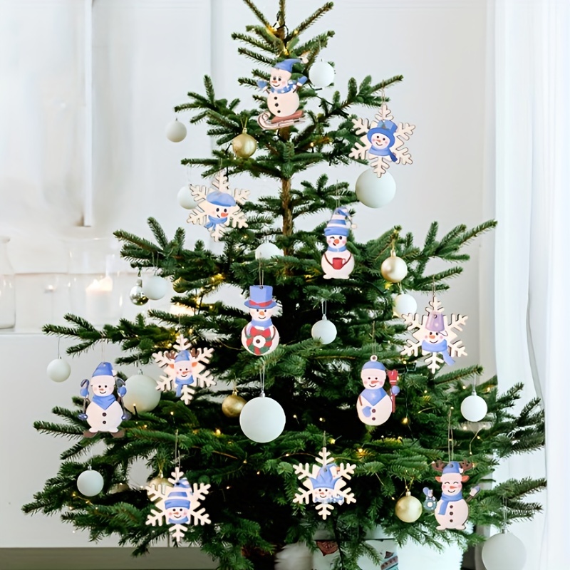 24 Stück Holz Weihnachtsbaum Mit Frechen Blauen Schneemann - Temu Austria