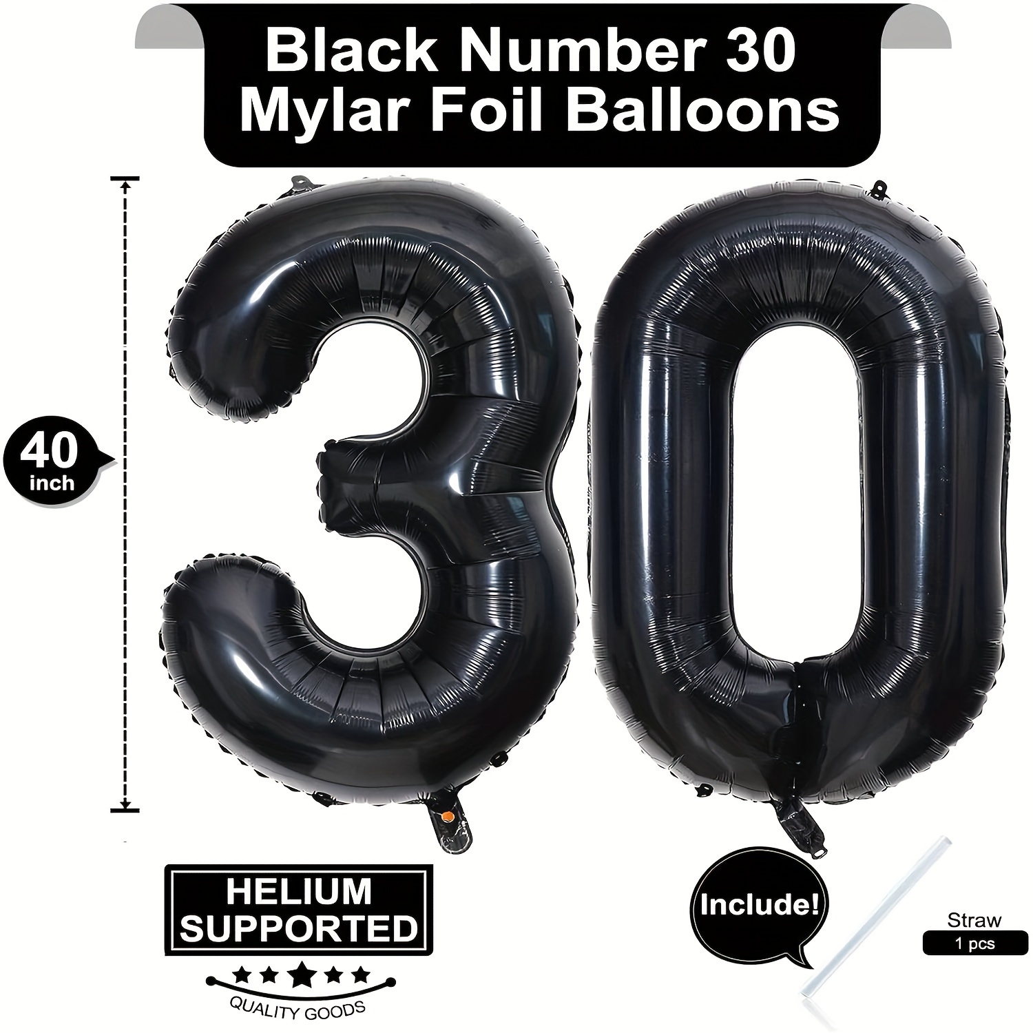 Globos De Decoración De 30 Cumpleaños Aniversario Negro