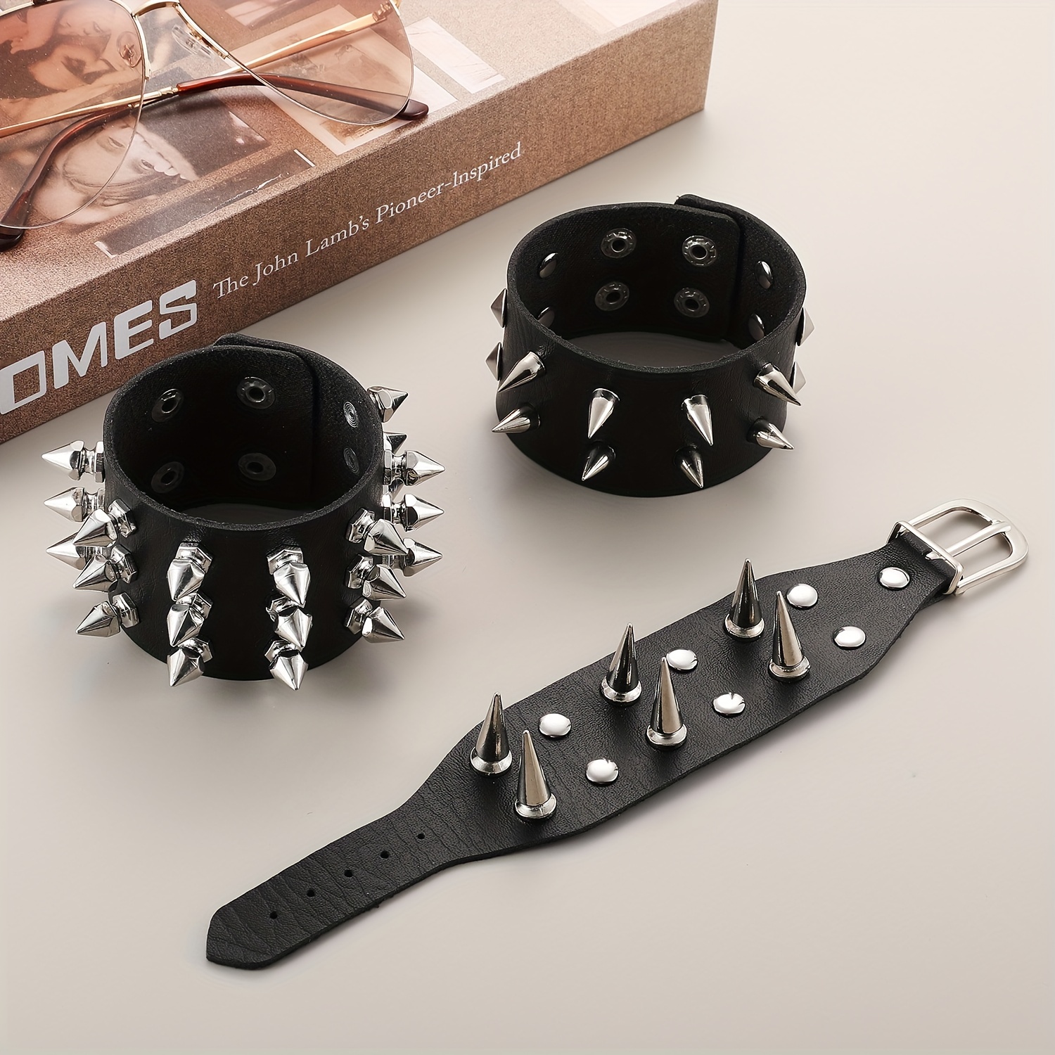 Spiked Studded Bracelet Black Pu Leather Rivet Punk Bracelet - Temu Canada