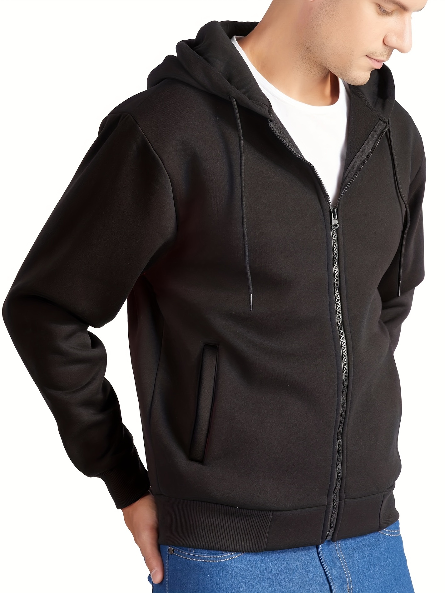 Classic Design Zip Hoodie Men's Casual Stretch Pullover - Temu