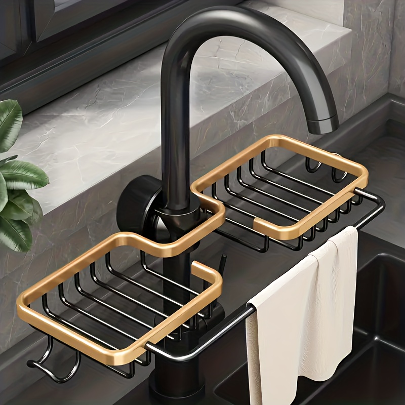 1pc Random Color Kitchen Organizer, Adjustable Snap Sink Sponge Holder,  Kitchen Hanging Drain Basket, Kitchen Gadget