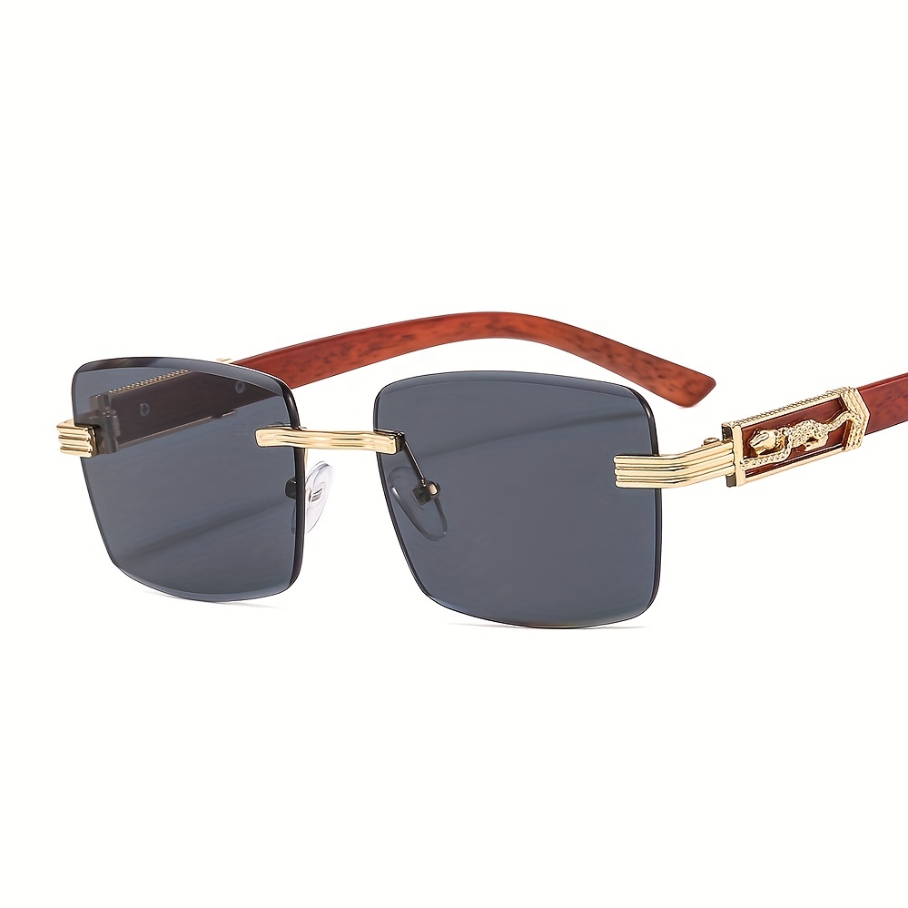 Rimless Rectangle Fashion Sunglasses for Women Men Gradient Lens Metal Leopard Decor Glasses Vintage Outdoor Shades UV400,Temu