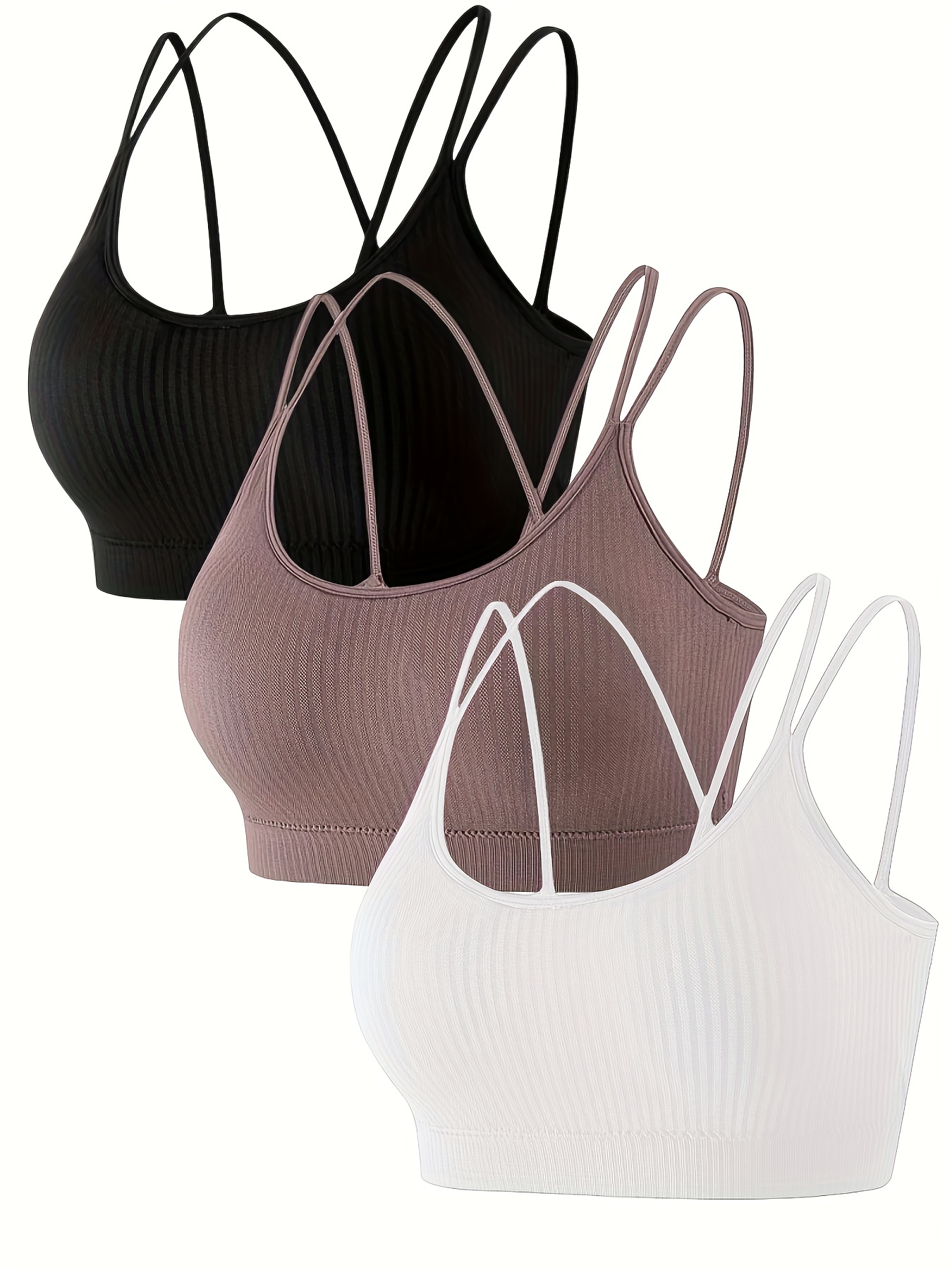 3pcs Criss Cross Back Wireless Bras, Comfy & Breathable Full Coverage Bra,  Women's Lingerie & Underwear