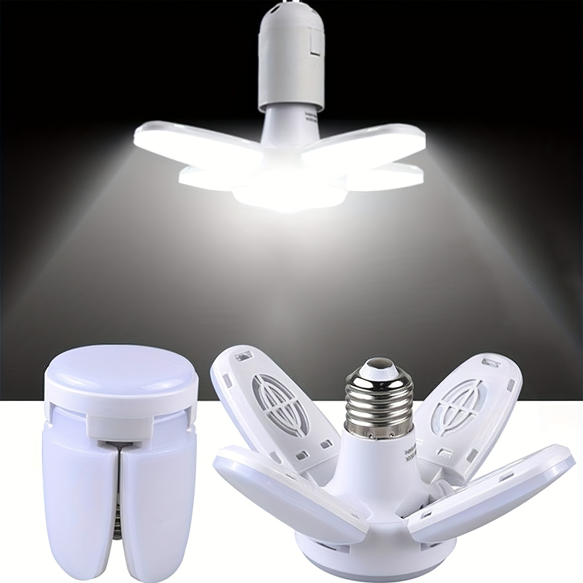 Mini lampe de garage LED, plafonniers déformables avec 4 panneaux  réglables, pour sous-sol d'atelier de garage, blanc chaud, lustre pliant,  3000 K E27
