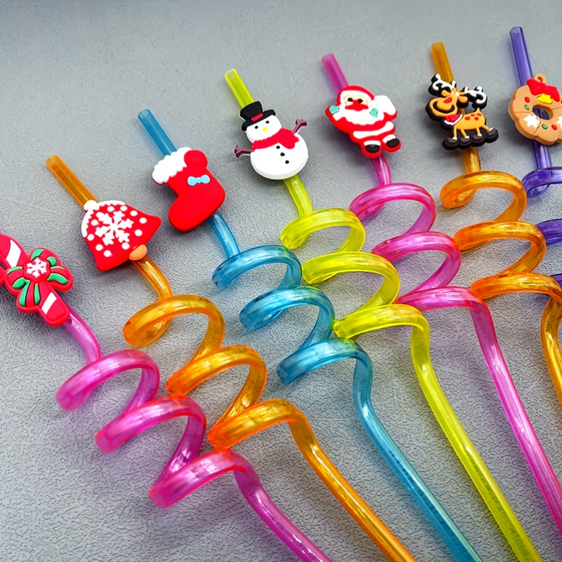 5pcs Random Pvc Reusable Straws Christmas Party Decoration Gift