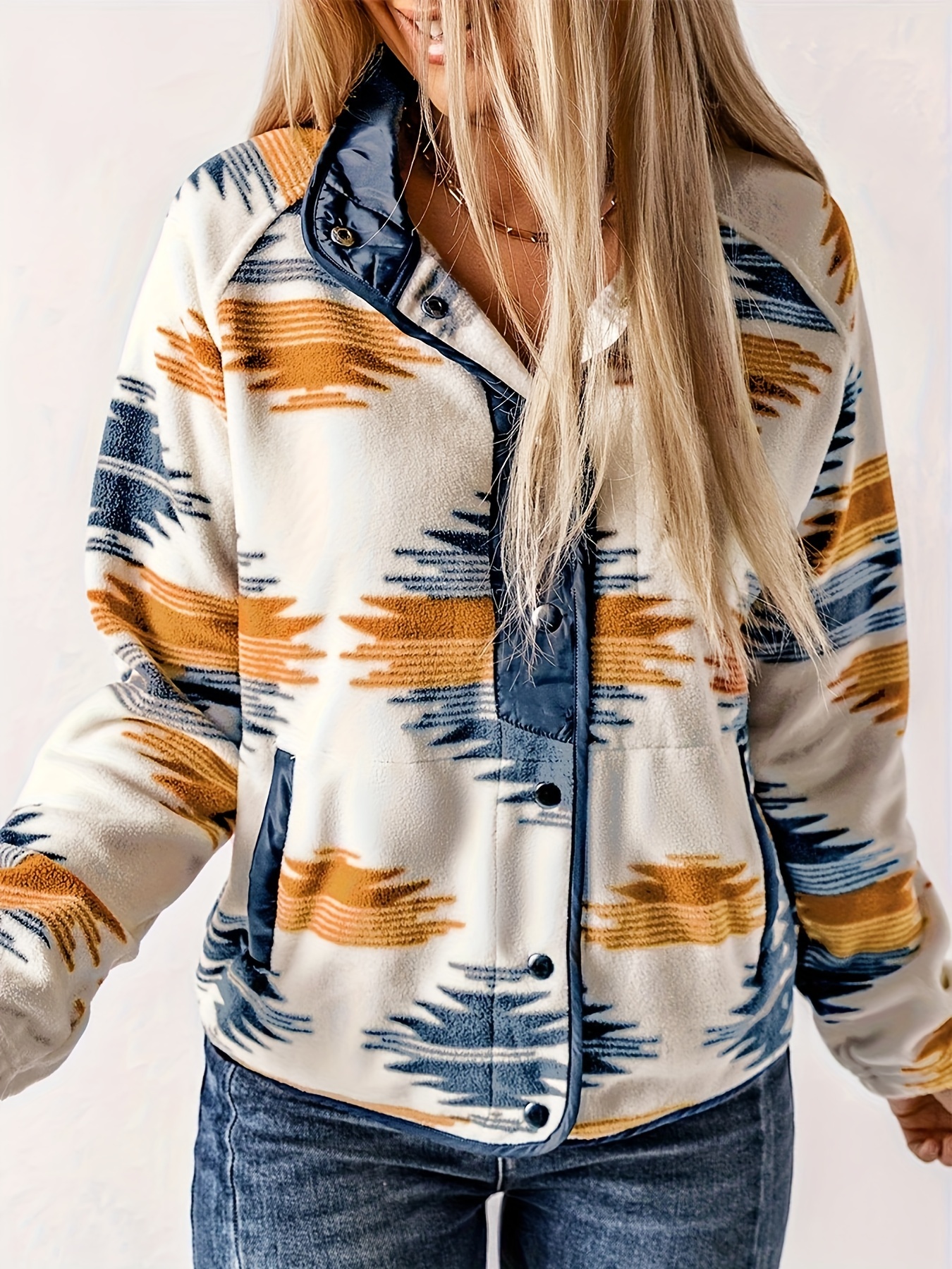 Ladies Fleece Pullover Navy/Aztec