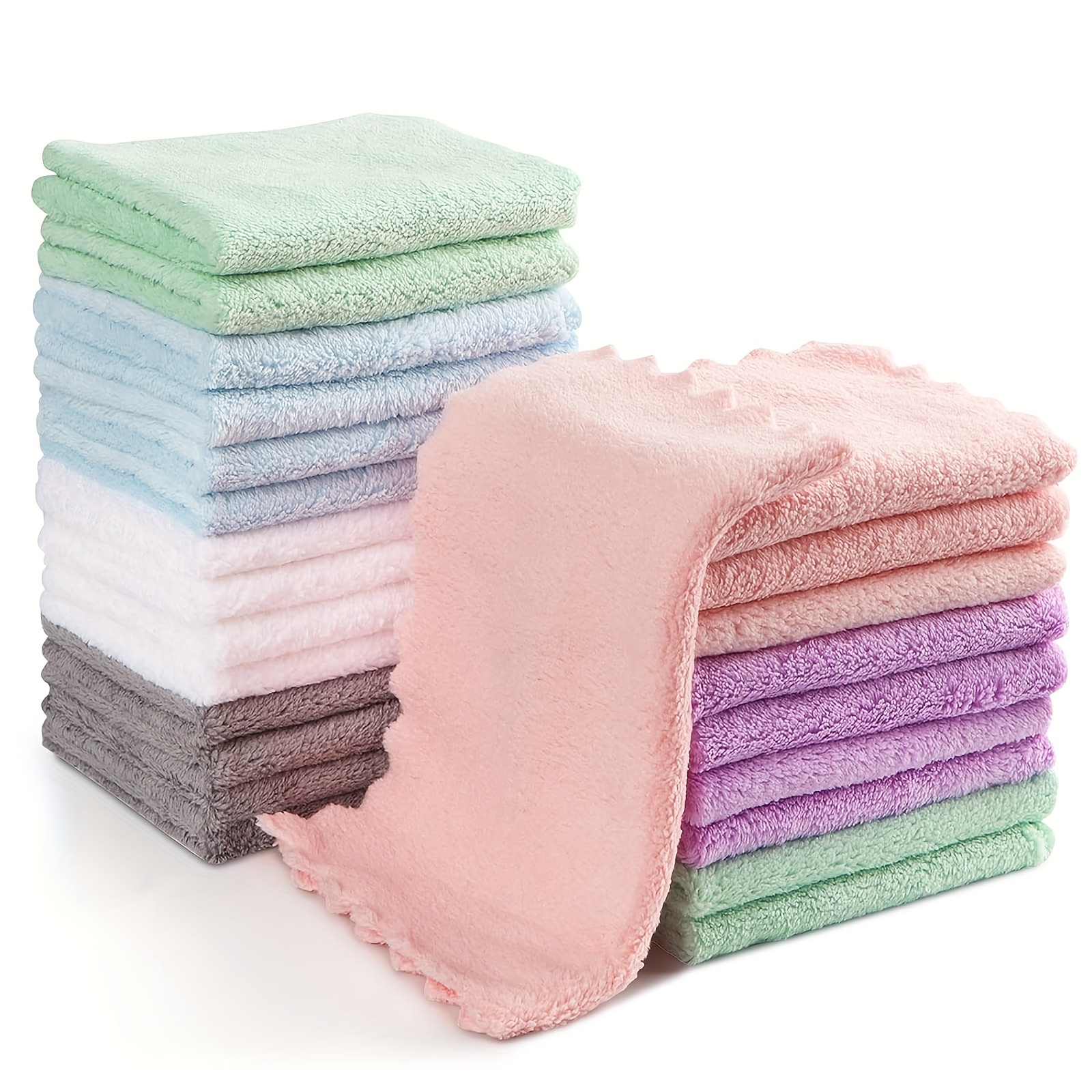 

10/20pcs, Dishwashing Towel, Super Absorbent Coral Fleece Dish Cloths, Non-stick Oil Dish Cloth, Soft Wipe Cleaning Rags For Home Kitchen Household Supplies, Kitchen Cleaning, Random Color