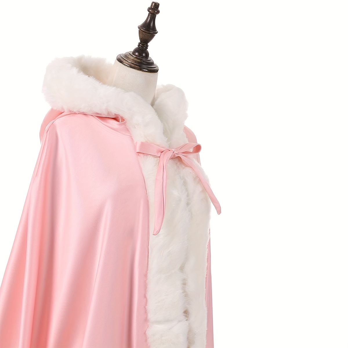 1pc romantic   fur satin artificial fur hooded windproof and warm cloak cape women girls clothing accessories details 22