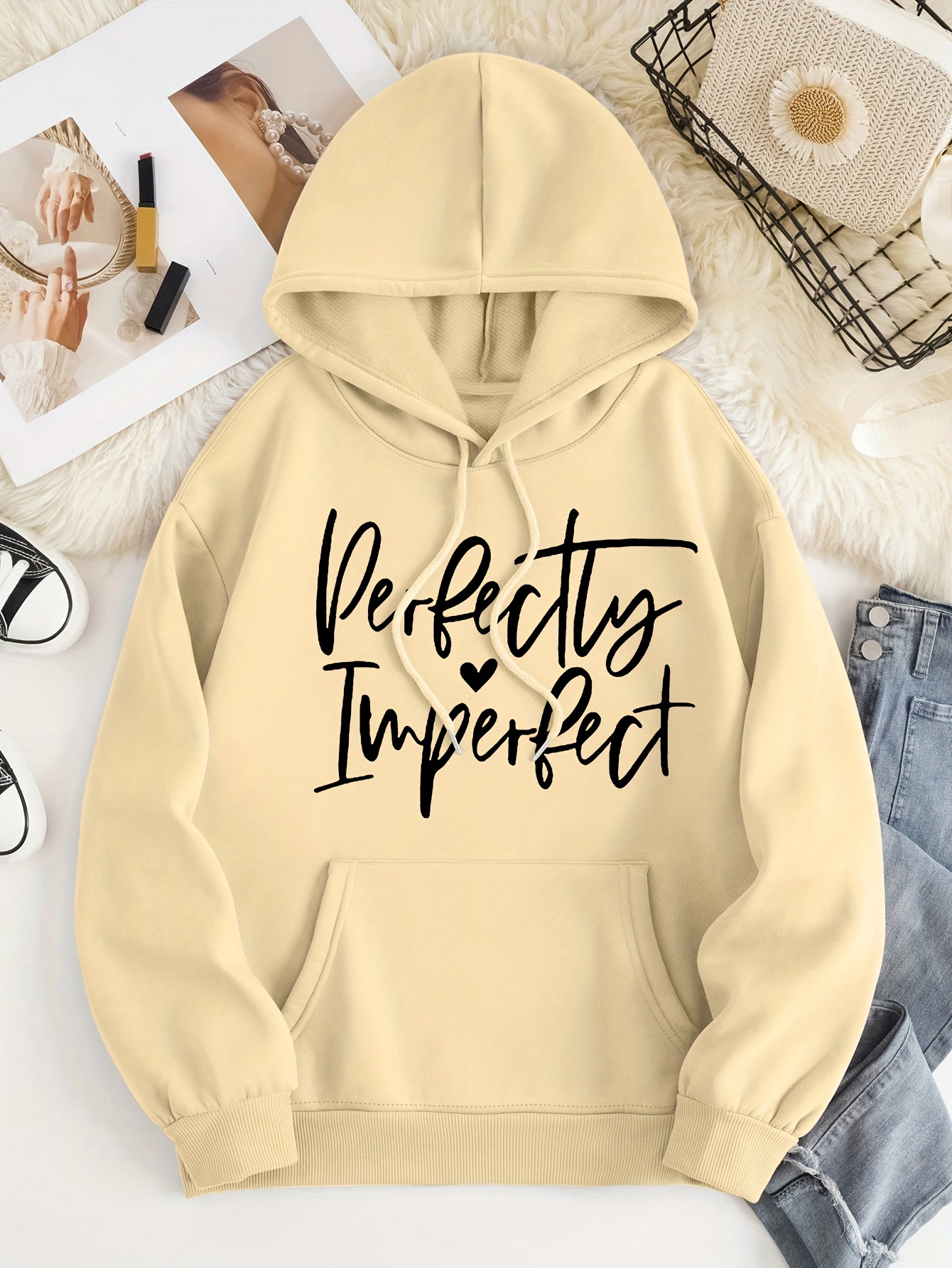 Perfectly Imperfect Print Hoodie Drawstring Casual Hooded - Temu
