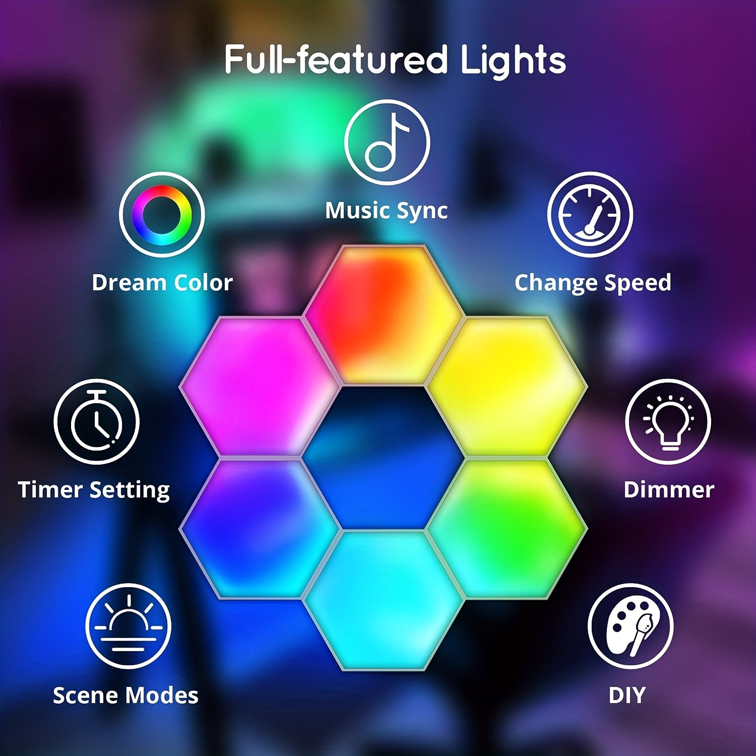 Lumoonosity LED Hexagon Lights - Dream Color Hexagon LED Light with RF Remote - Music Sync Color Changing Hexagon Wall Lights - RGB Hexagon Lights
