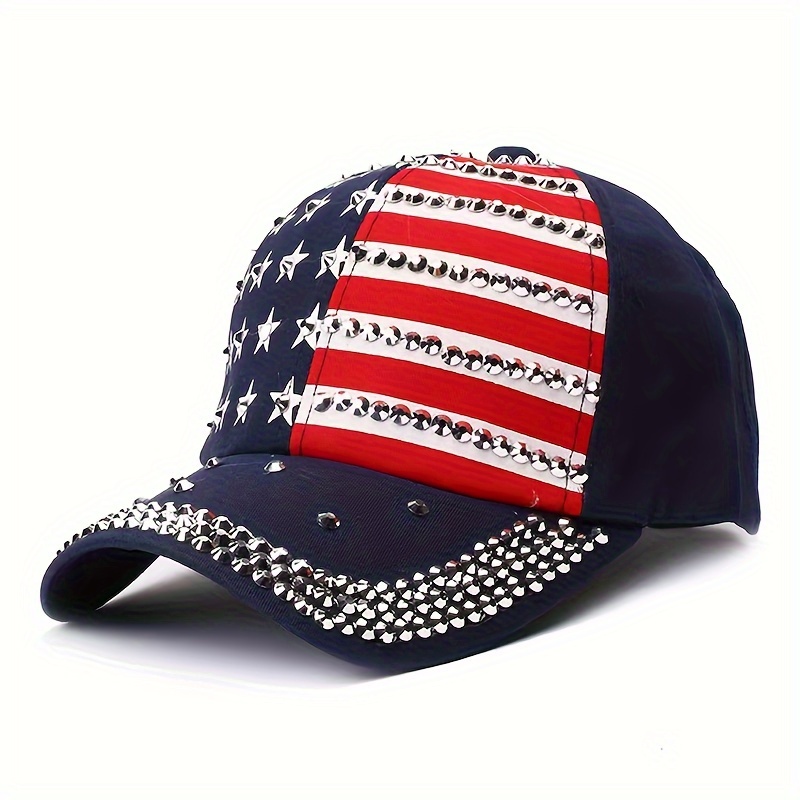rhinestone star stripe patriotic baseball cap fashion sun protection summer street style fashion trucker cap navy blue 2 diamond baseball cap 8