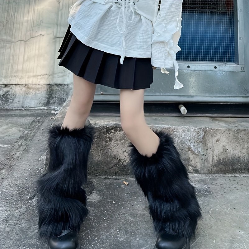 

Faux Fur Leg Warmers, Sweet & Warm Fuzzy Long Boot Cuff Covers, Women's Stockings & Hosiery
