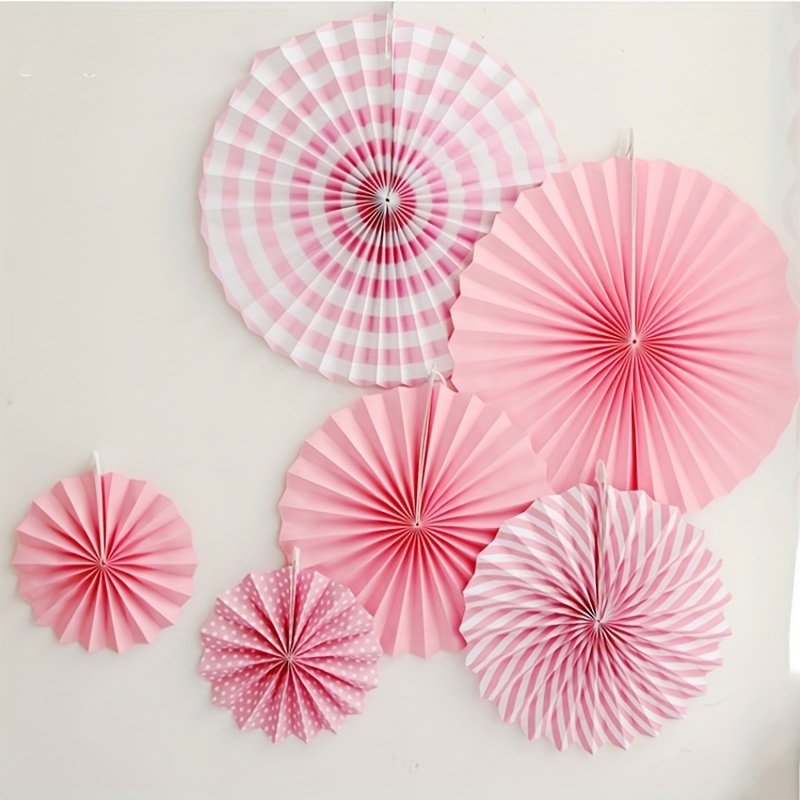 6 PCS Hanging Paper Fan Decorations, Paper Fan Flower for Wedding,  Birthday, Grand Event-Pink 