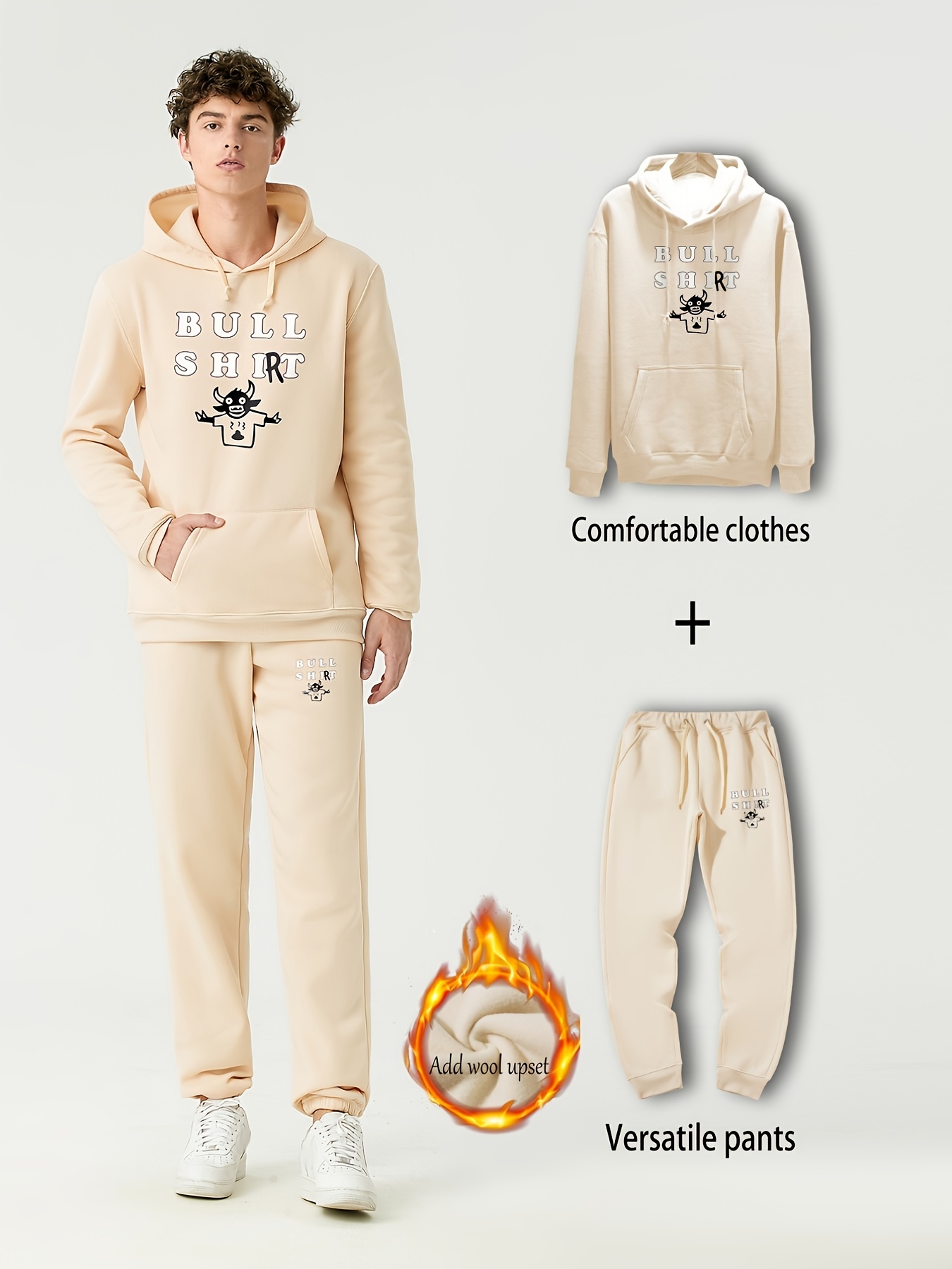 Men's Casual Warm Sweatsuits, Graphic Print Hoodie With Kangaroo Pocket &  Drawstring Sweatpants - Temu