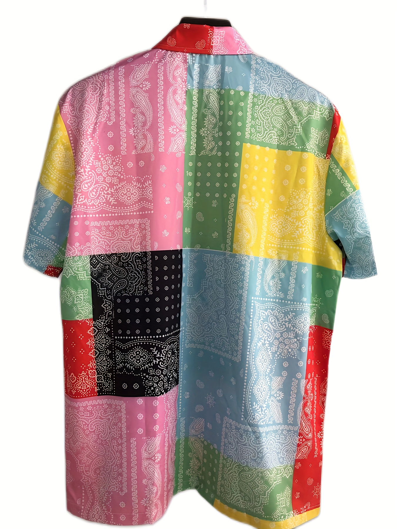 Children of the discordance Short Sleeved Patchwork Shirt With Bandana  Prints in Pink for Men