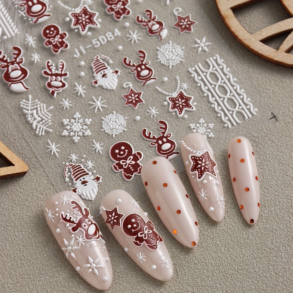 5d Embossed Christmas Nail Art Stickers Snowflake Snowman - Temu Ireland