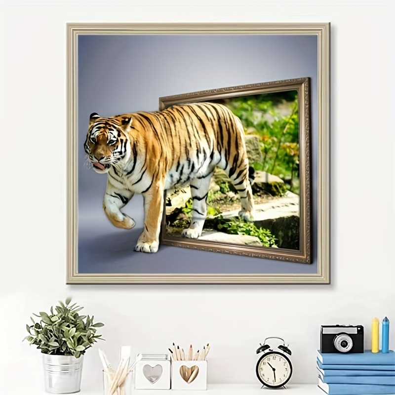 Diamond Painting Bird Kit, Diamond Art Kit For Adults, Cartoon Artificial Diamond Round Gift, Wall Decor (11.8X11.8inch/30×30cm) (Animal) Tiger