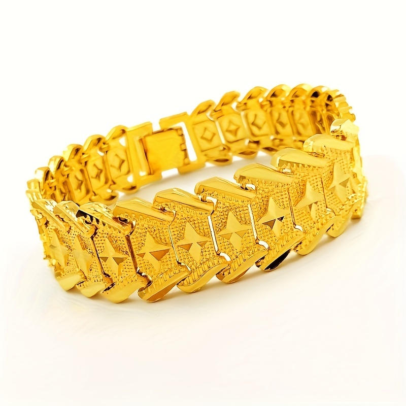 

1pc Wide Jewelry, Men's Gold Plated Charm Chain, Shiny Star Bracelet Jewelry