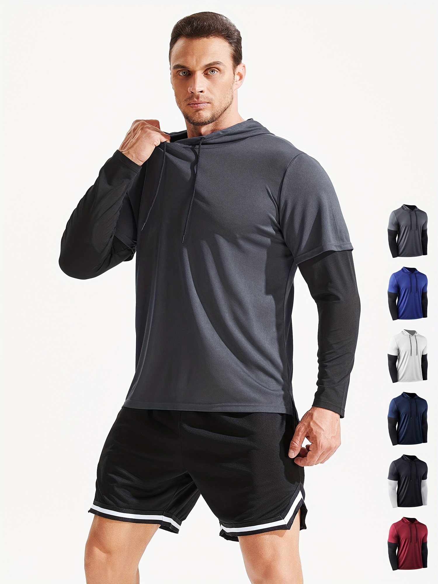 Men's Long-sleeved Hooded Sport Shirt, Sunscreen Breathable Quick Drying  Athletic Suit For Running Fishing