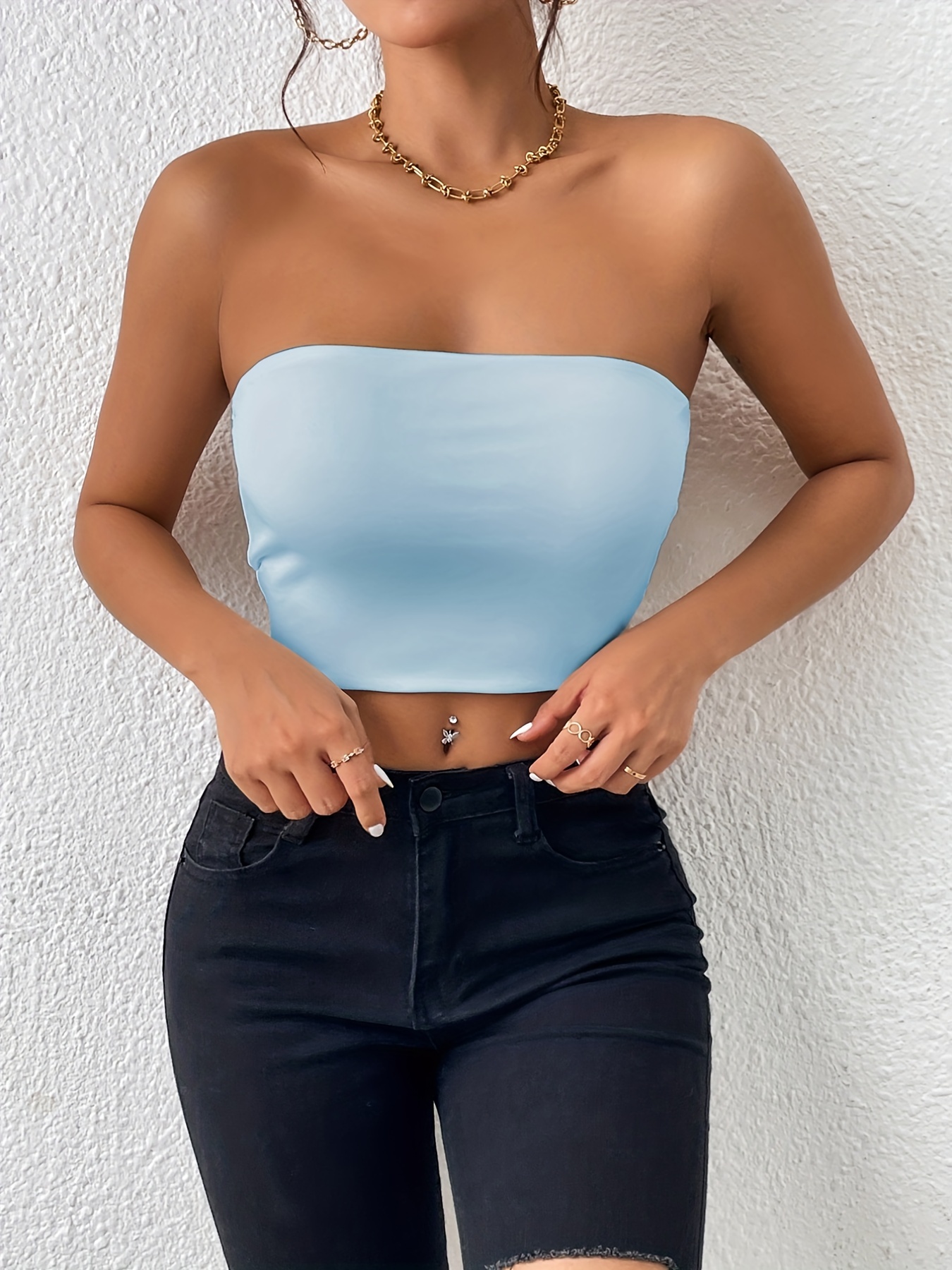 Smocking Tie Sexy Tube Trendy Tie Crop Top Sexy Tops Women Fashion Tube  Style Crop Top Outfit For Ladies #L04