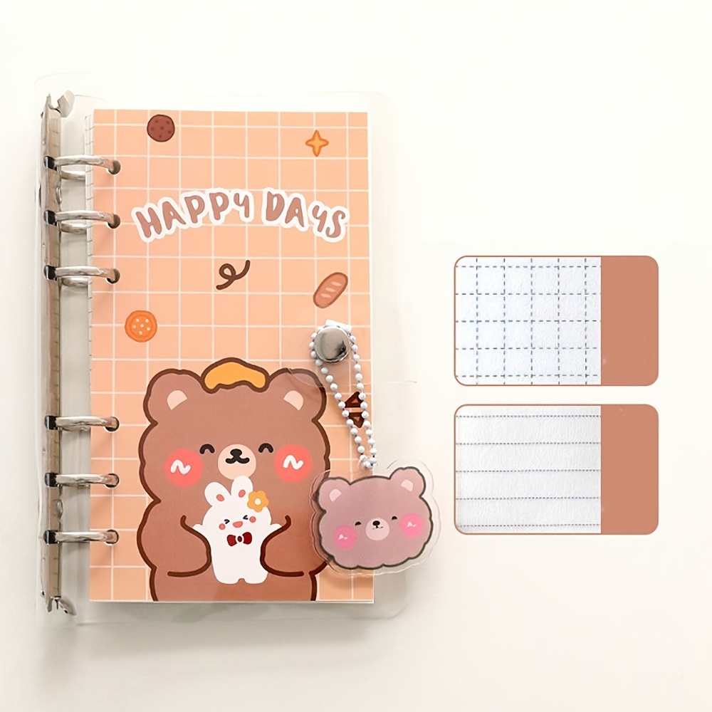 Kawaii Journal Notebook, Cute Cartoon Printed Pocket Diary Notebook,  Aesthetic School Stationary for Back to School (Brown)