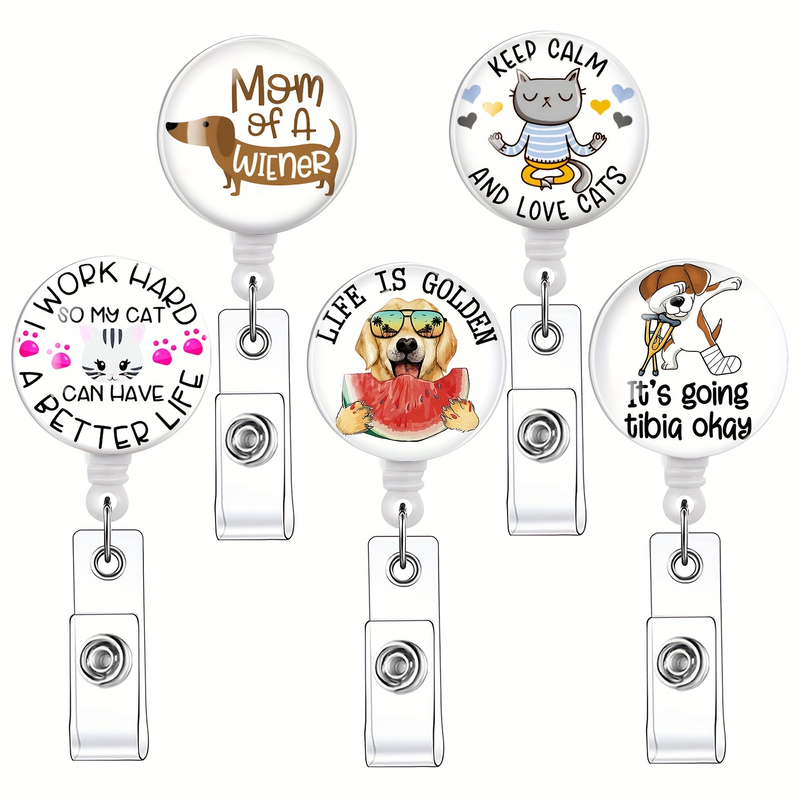 5pcs Badge Reels Retractable Badge Holders, Funny Badge Reel Cute Badge  Reel Nurse Badge Reel Accessories For Work, I WORK HARD SO MY CAT CAN HAVE  A B