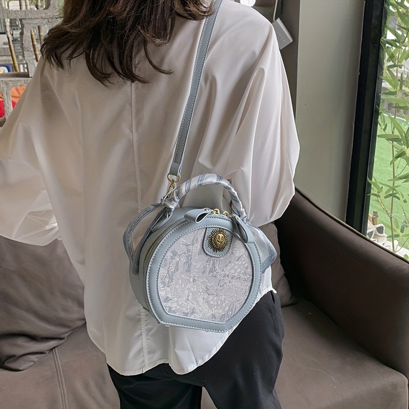 Mini Round Handbag Crossbody Bag, Women's Top Handle Purse