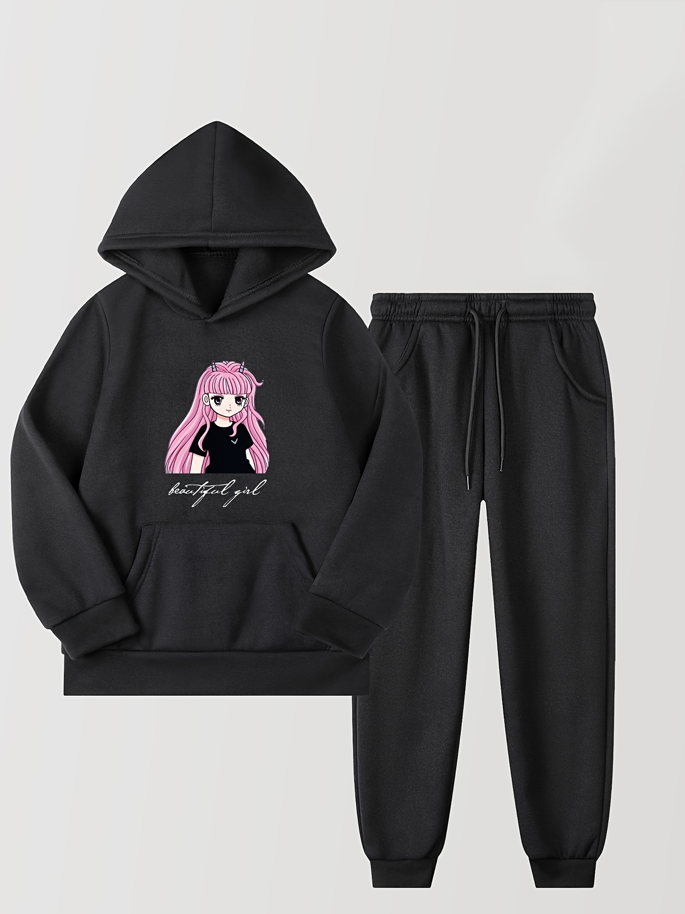 Cute anime store girls in hoodies