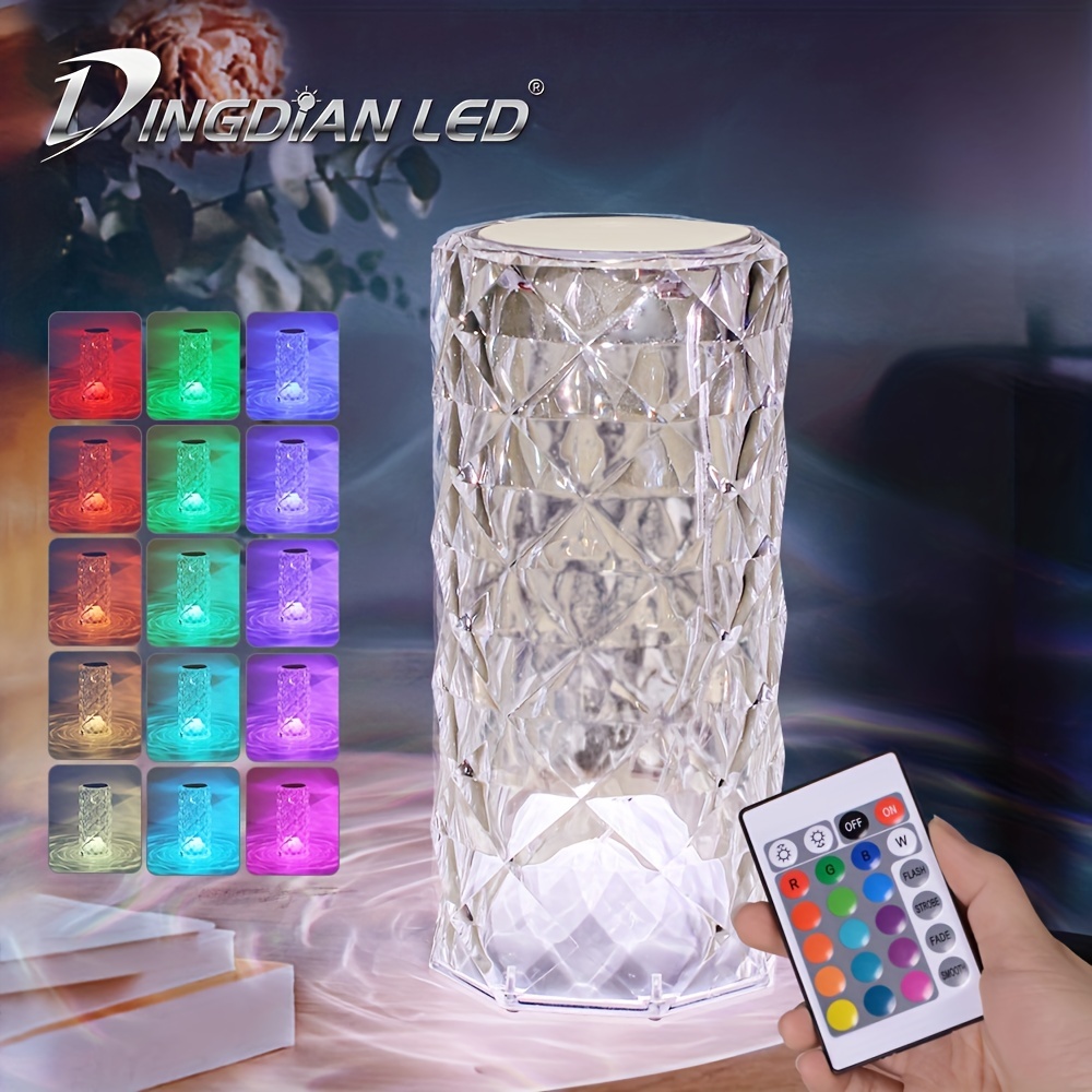 

1pc Touch Control Colorful Crystal Table Lamp, Remote Control Colorful Desktop Decorative Lamp, 16 Colors Rechargeable Lighting Lamp, Holiday Atmosphere Lamp, Night Light 6.30"×2.95"