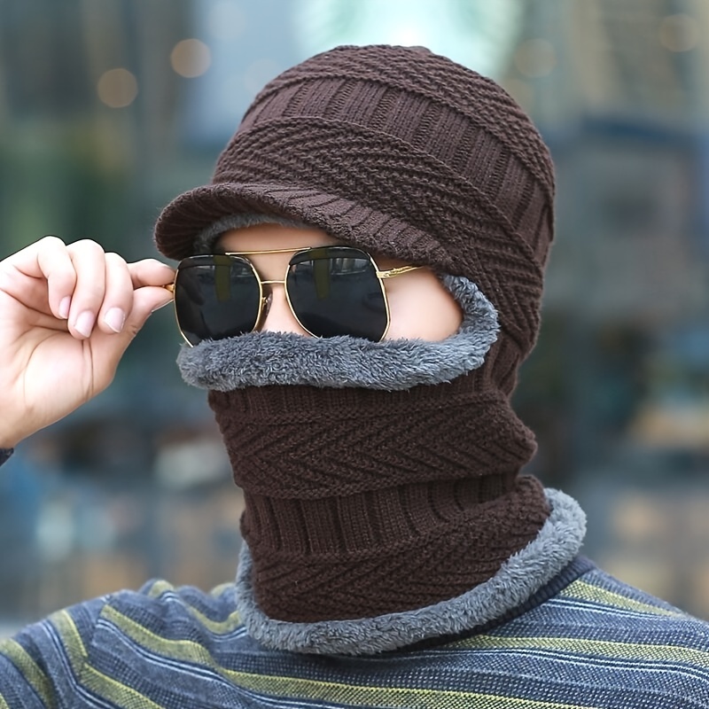 1pc Winter Windproof Hat Mens Mask Neck Protection Warm Integrated