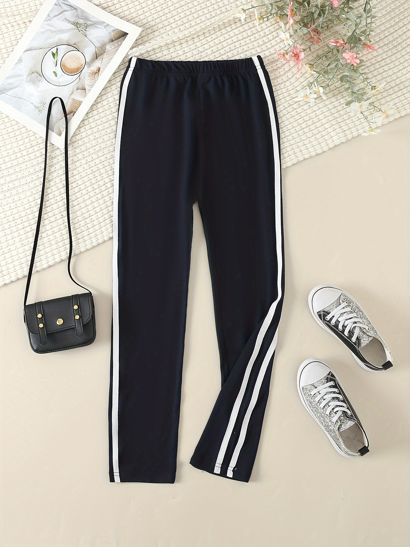 Girls Casual Sweat Pants Side Taping High Waist Slim Fit - Temu