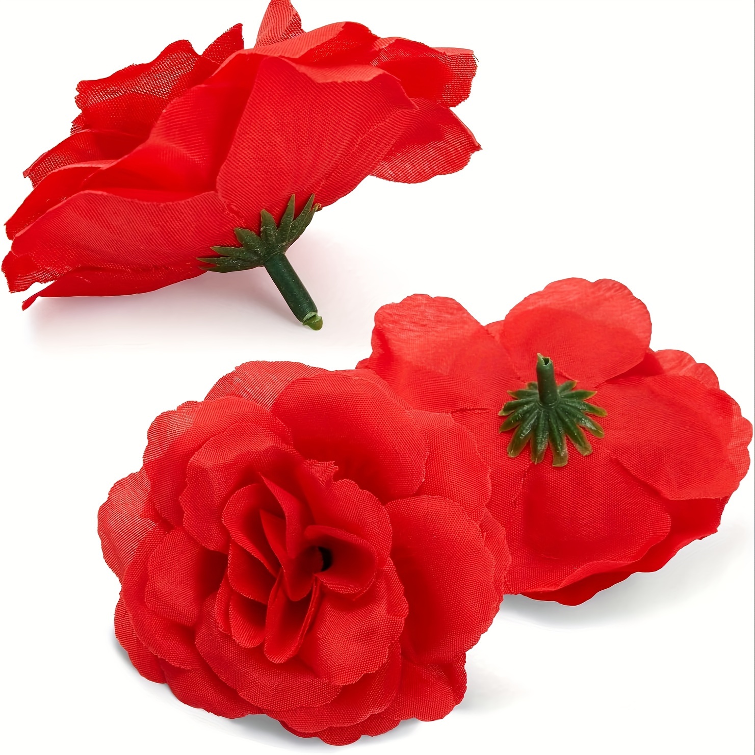 50 Pacco Di Rose Rosse Fiori Artificiali Teste In Massa, Rose Finte Senza  Stelo Per Decorazioni, Matrimonio, Bouquet Finti