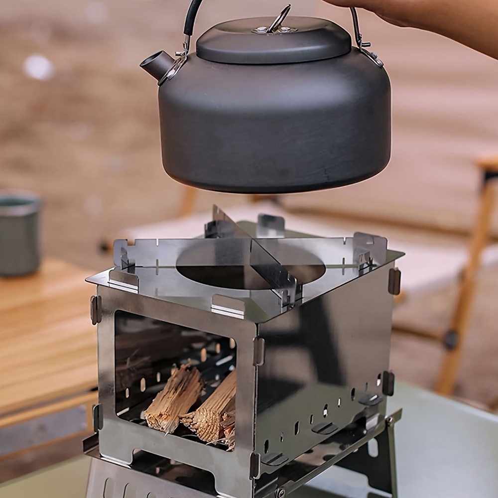 Koraman Portable Folding Wood Burning Camp Stove With Grill - Temu