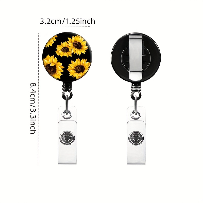 Retractable Sunflower Badge Reel For Nurses Teachers Badge Holder