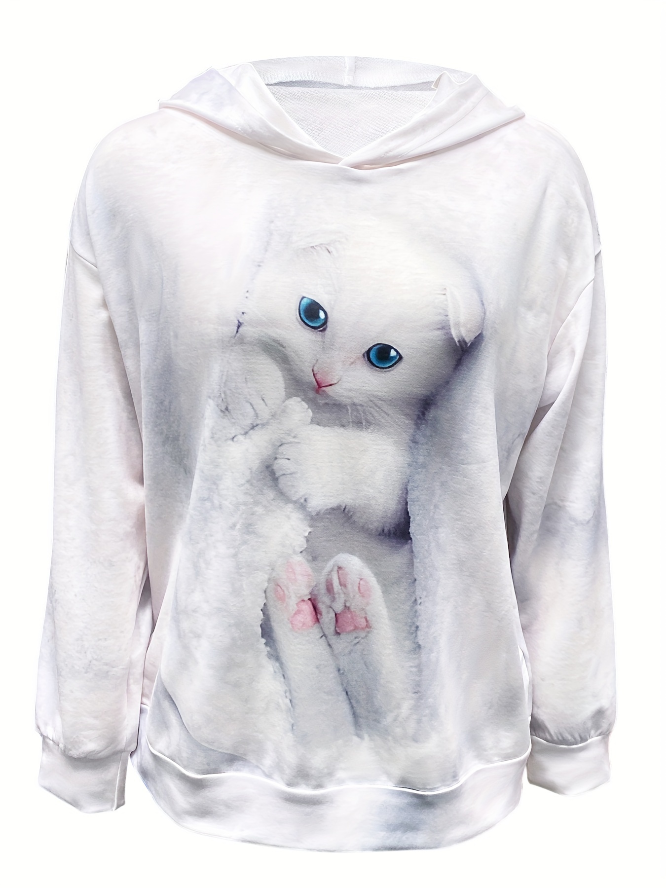 Camisola de manga comprida estampada para gato feminina, Hoodies