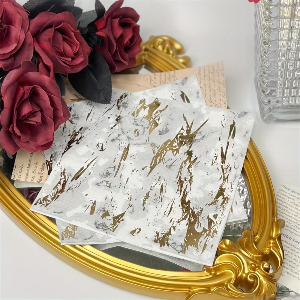 16pcs Marble Bronzing Napkins Wedding Party Decoration Paper Towel 33x33cm