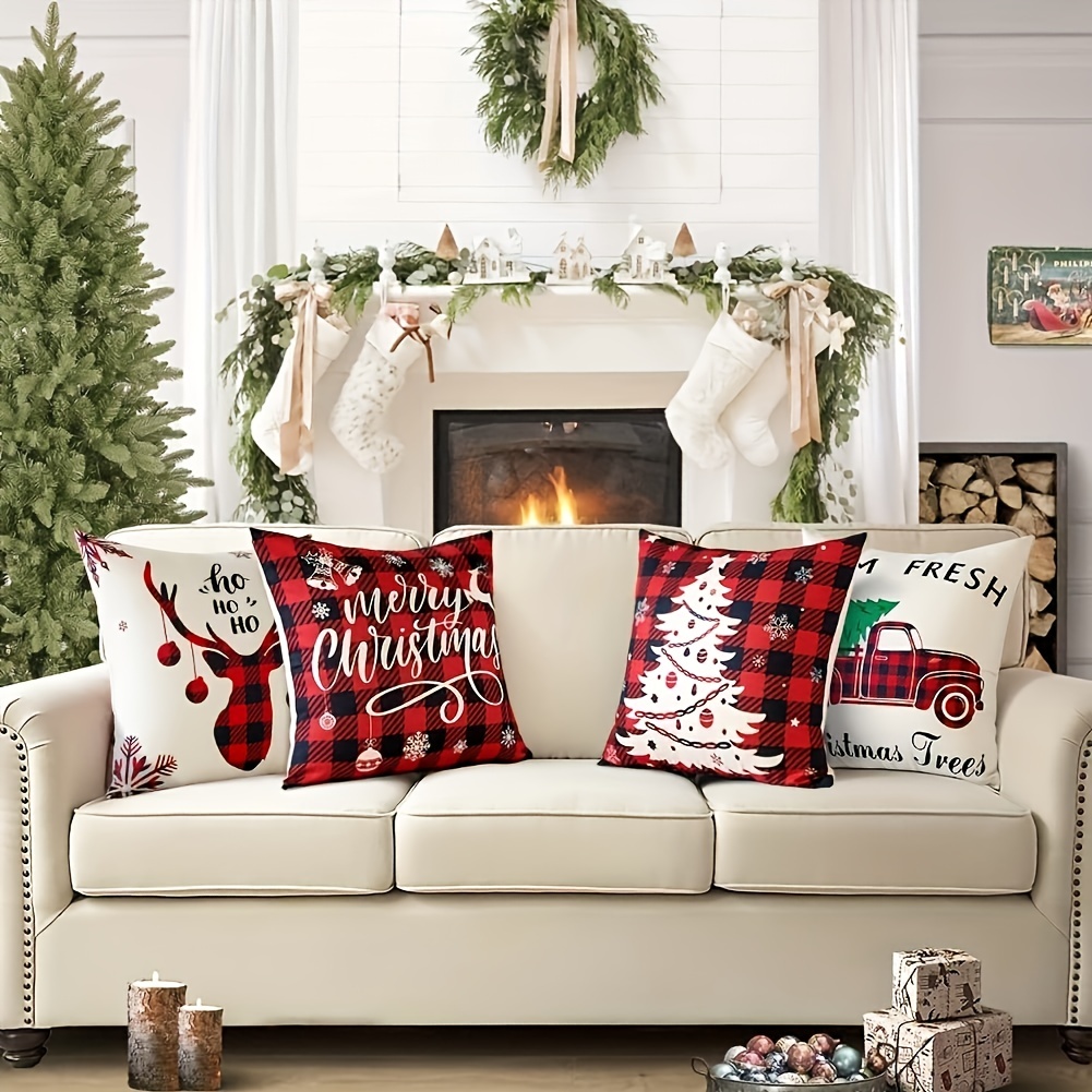 Cojines Decorativos Navideños de Navidad Sala Cama Para Sofa Rojos Fundas  18x18