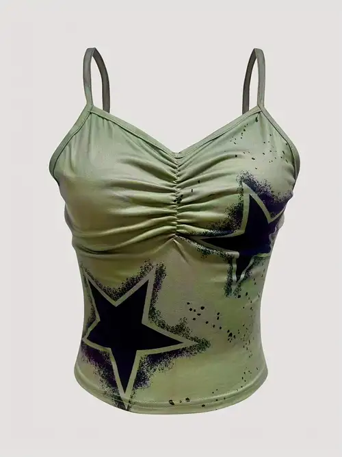Women Y2K Tank Top Star Print Crop Top Grunge Fairy Vest Top Cute  Sleeveless Strappy Camis Top (S,Small) Green at  Women's Clothing  store